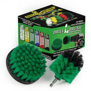 The Drillbrush 4M Medium Green Kitchen Brush Kit in the blister pack it comes in.