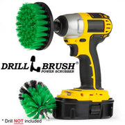 Drillbrush 4M Medium Green Kitchen Brush Kit with a 4 inch brush in a cordless drill.