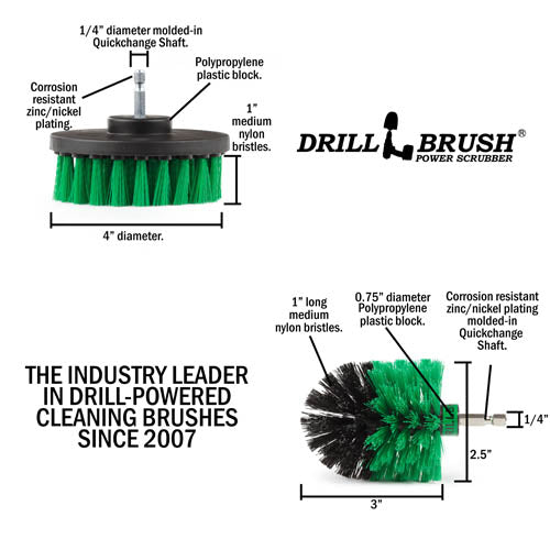 Specs for the Drillbrush 4M Medium Green Kitchen Brush Kit.