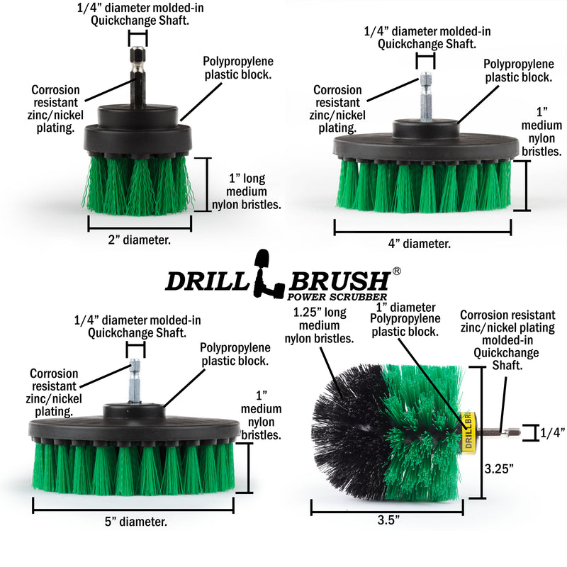 Edge, Original, 5in, 4in, & 2in Green Brushes - Medium Bristles - Kitchen & Appliance | G-S-E542O-QC-DB