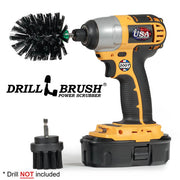 Drillbrush 2M Ultra Stiff Black Grill & Industrial Brush Kit with a Mini brush in a cordless drill.