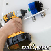 Drillbrush Mini Medium Blue Marine & Pool Brush cleaning a handle.