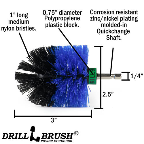 Specs for the Drillbrush Mini Medium Blue Marine & Pool Brush.