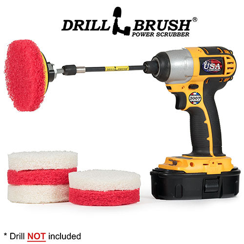 Drillbrush Cleaning Supplies - Drill Brush - Soft, Medium, Stiff Scrub Brush  4in-Lim-Short-WH-YEL-RD