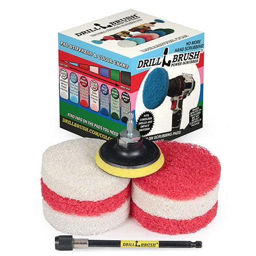 Drillbrush Cleaning Supplies - Drill Brush - Soft, Medium, Stiff Scrub Brush  4in-Lim-Short-WH-YEL-RD