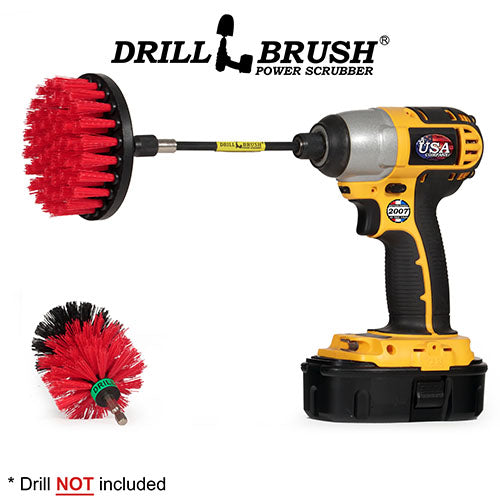 Mini & 4in Red Brushes w/5in Extension - Stiff Bristles - Outdoor & Patio Cleaning | R-S-4M-5X-QC-DB