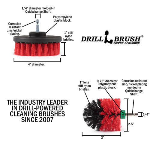 Specs for the Drillbrush 4M Red Stiff Outdoor & Patio Brush Kit.