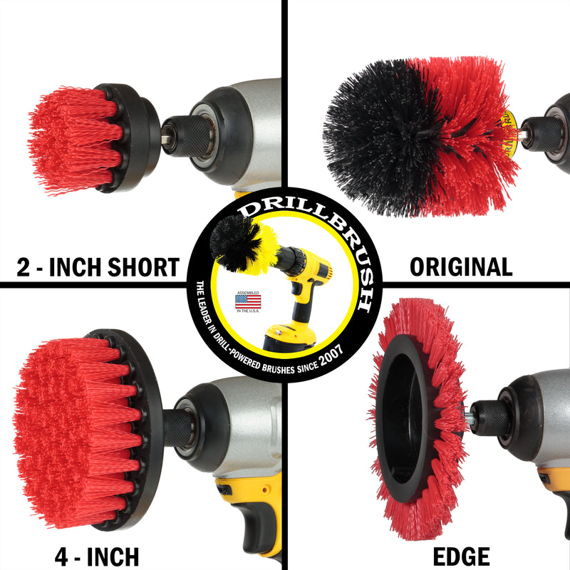 Edge, Original, 4in, and 2in Red Brushes - Stiff Bristles - Outdoor & Patio Cleaning | R-S-E42O-QC-DB
