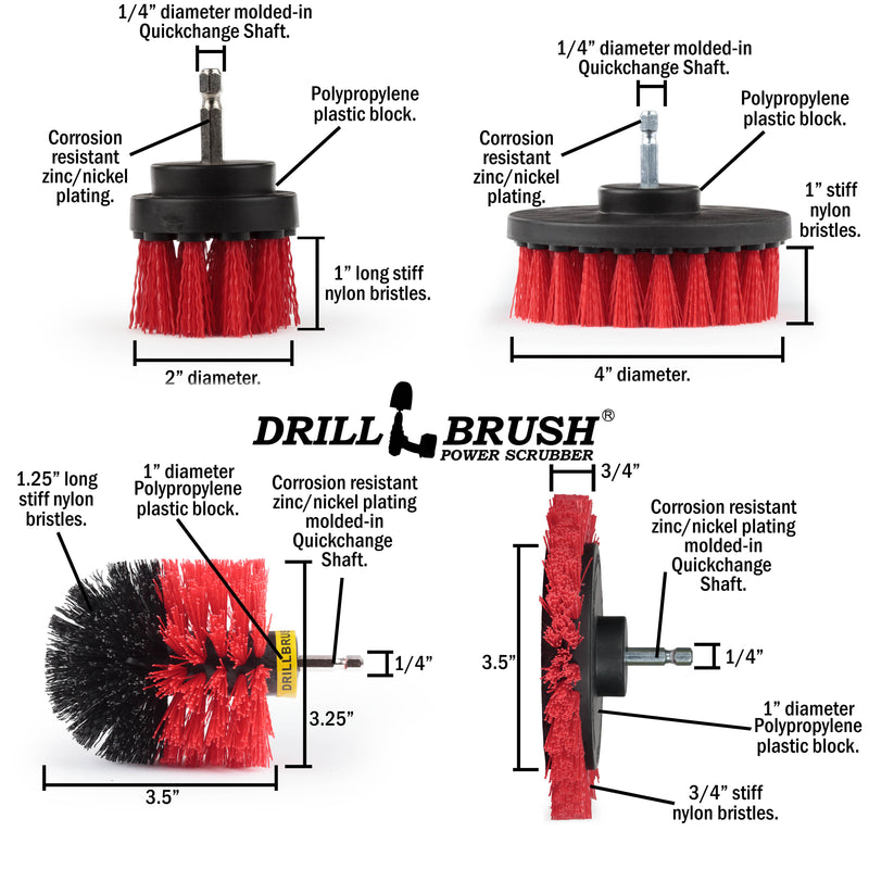 Edge, Original, 4in, and 2in Red Brushes - Stiff Bristles - Outdoor & Patio Cleaning | R-S-E42O-QC-DB