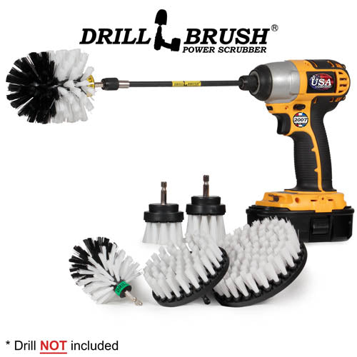 Drillbrush 542OMS-2L-7X Soft White Home & Auto Brush Kit with an Original brush in a cordless drill.