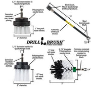 Specs for the Drillbrush 2 inch Short, 2 inch Long, and Mini Soft White Home & Auto Brushes, as well as a 7 inch extension.