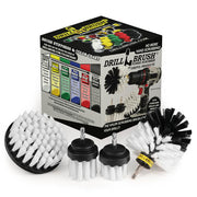 The Drillbrush 42OS-2L Soft White Home & Auto Brush Kit in front of the box it comes in.