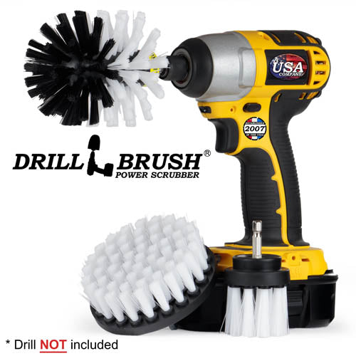 Drillbrush 4OS-2L Soft White Home & Auto Brush Kit with an Original brush in a cordless drill.
