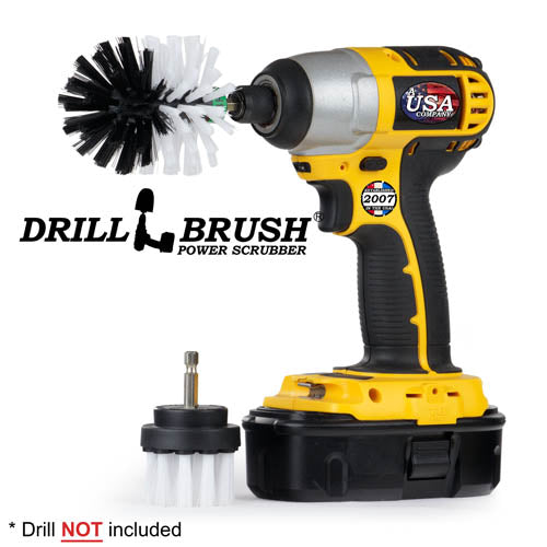 Drillbrush 2M Soft White Home & Auto Brush Kit with an Mini brush in a cordless drill.