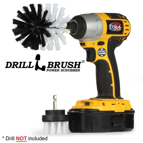 Drillbrush 2O Soft White Home & Auto Brush Kit with an Original brush in a cordless drill.