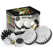 The Drillbrush 542O Soft White Home & Auto Brush Kit in front of the box it comes in.