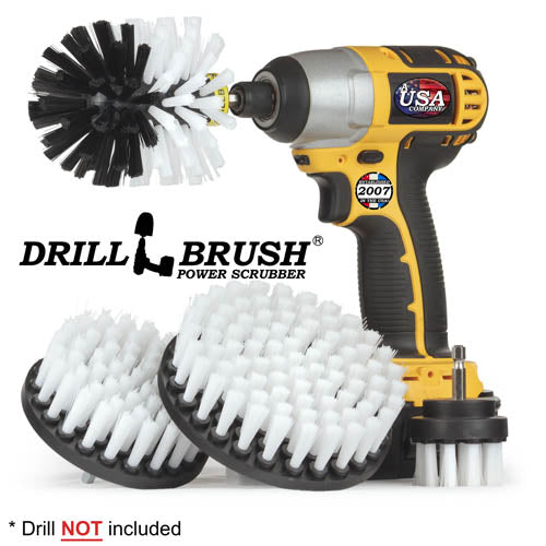 Drillbrush 542O Soft White Home & Auto Brush Kit with an Original brush in a cordless drill.