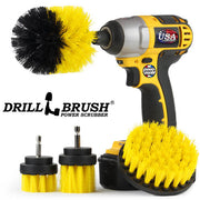 Drillbrush 42OS-2L Medium Yellow Bathroom Brush Kit with an Original brush in a cordless drill.