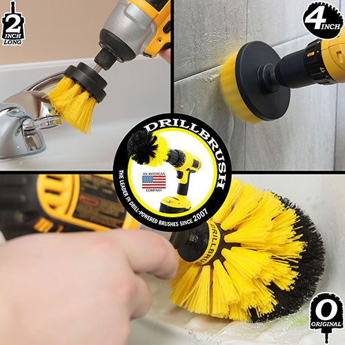Original, 4in, & 2in-L Yellow Brushes - Medium Bristles - Bathroom & Shower | Y-4OS-2L-QC-DB