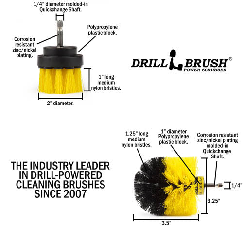 Specs for the Drillbrush 2O Medium Yellow Bathroom Brush Kit.