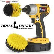 Drillbrush 4M Medium Yellow Bathroom Brush Kit with a Mini brush in a cordless drill.
