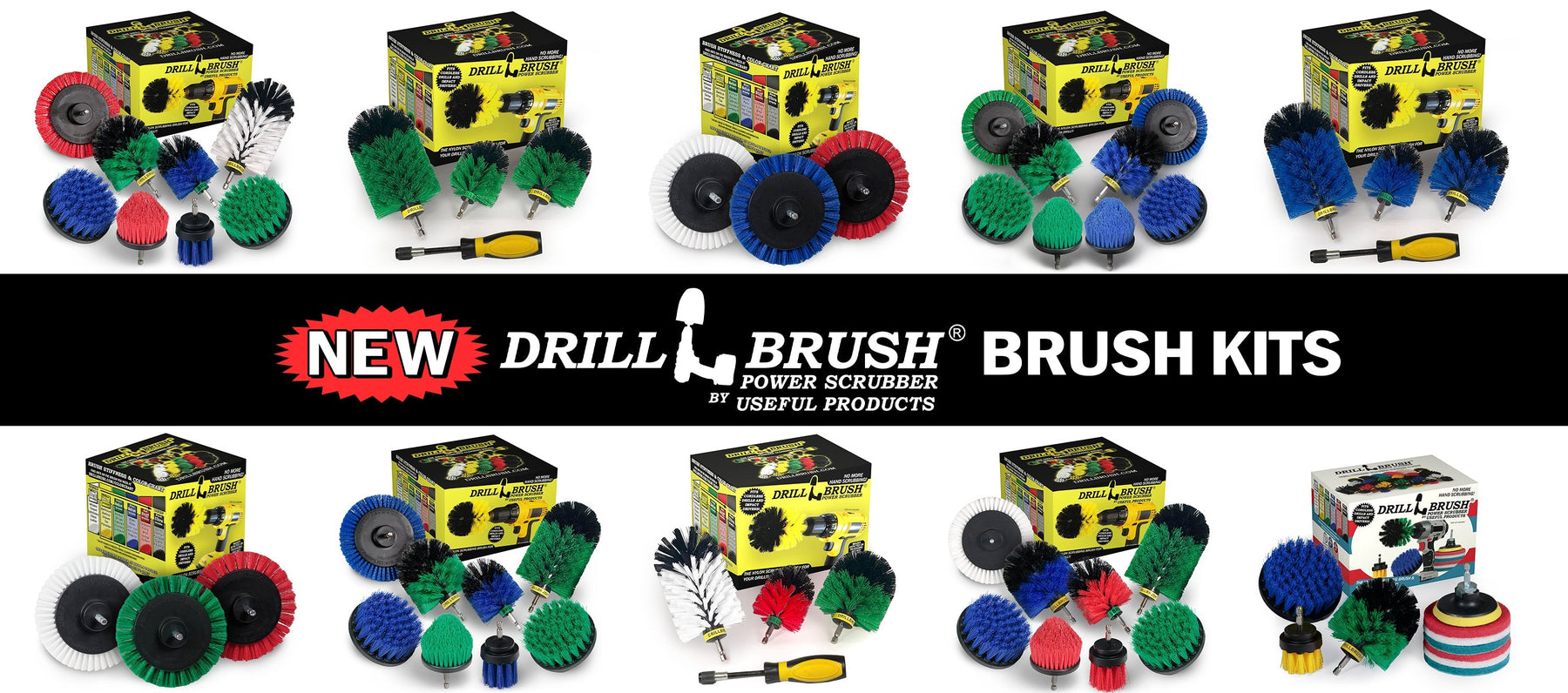 New Drillbrush 8-piece Variety Kits, Grout Cleaning Kits, Handle Accessory Kits, and More!
