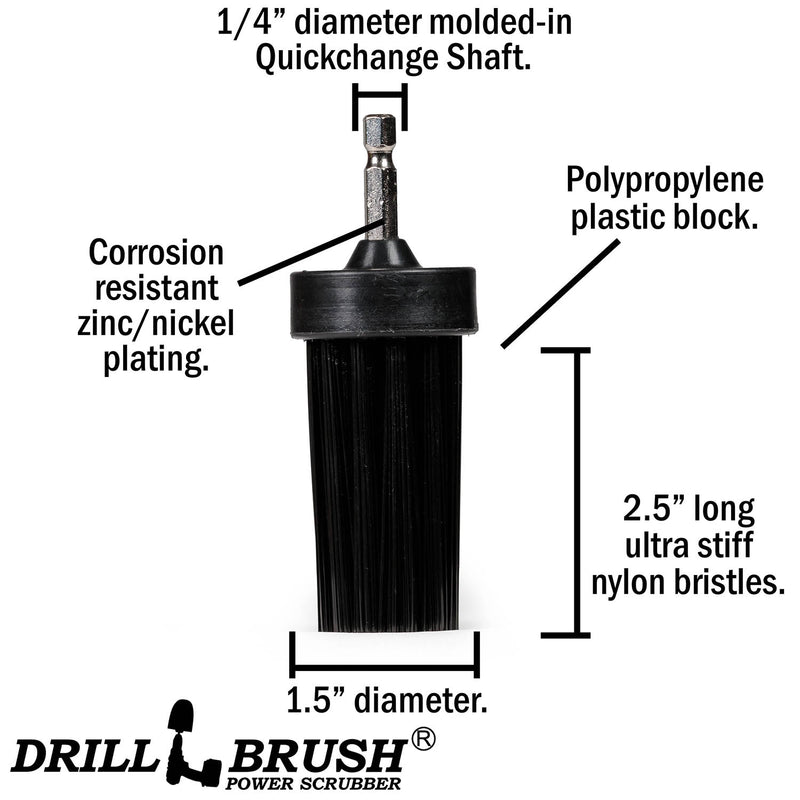 1in Black Brush - Ultra Stiff Stiffness - Long Bristles - Grill & Industrial Spot Cleaning | 1in-L-K-QC-DB