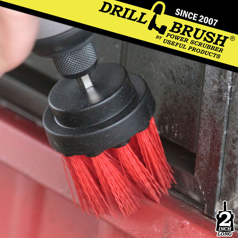 Drillbrush 2 inch Long Stiff Red Outdoor & Patio Brush cleaning deck railings.