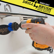 Drillbrush 2 inch Short Medium Blue Marine & Pool Brush cleaning the stern of a boat.