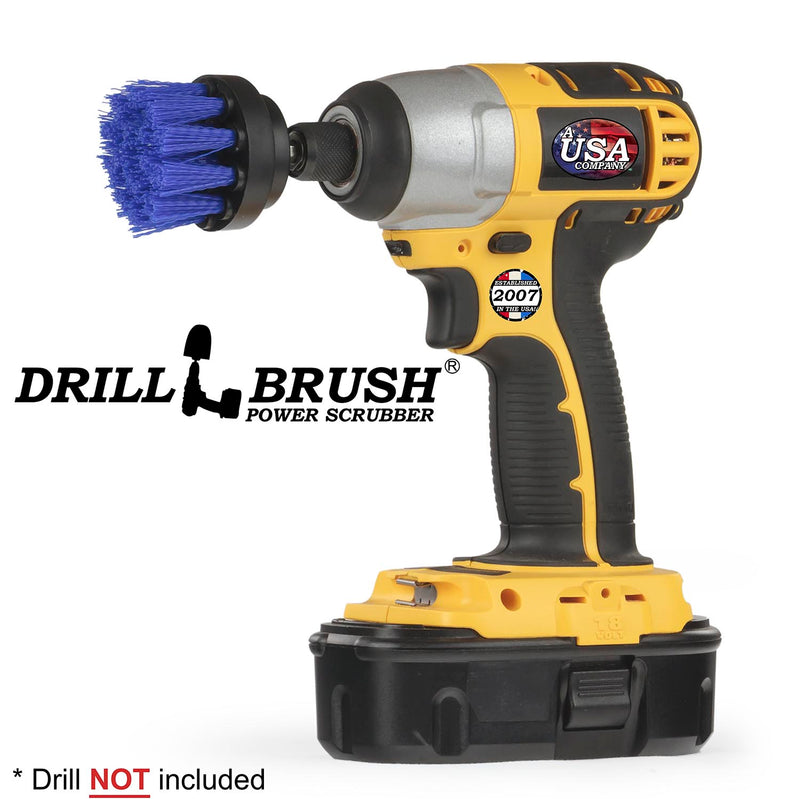 Drillbrush 2 inch Short Medium Blue Marine & Pool Brush in a cordless drill.