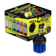 The Medium Blue 2 inch Long in front of Drillbrush packaging.