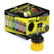 The Medium Yellow 2 inch Long in front of Drillbrush packaging.