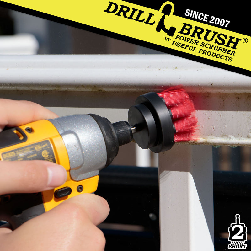 2in Red Brush - High Stiffness - Short Bristles - Outdoor Spot Cleaning | 2in-S-R-QC-DB