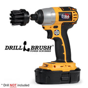 Drillbrush 2 inch Short Ultra Stiff Black Grill & Industrial Brush in a cordless drill.