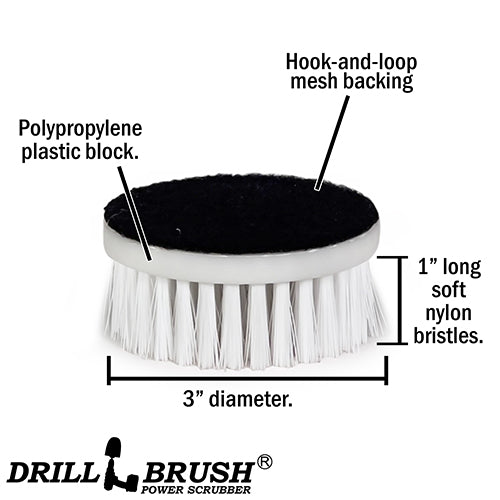3 inch Hook-and-Loop Mini Polisher Brush - Soft Bristles - Automotive Upholstery Scrubbing - 3in-S-W-V-DB