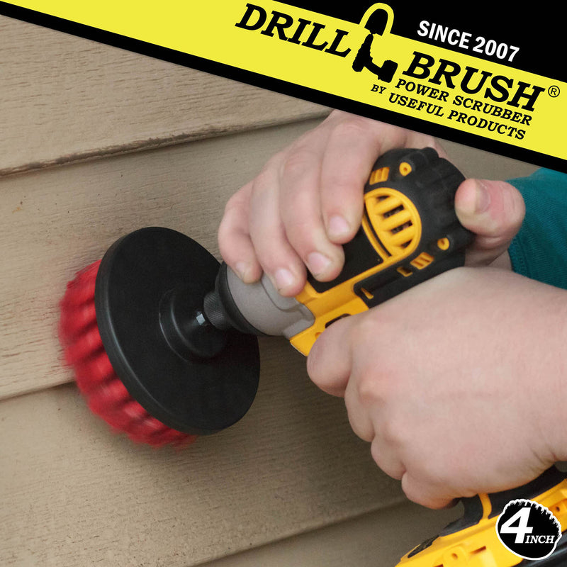 Drillbrush 4 inch Stiff Red Outdoor & Patio Brush cleaning vinyl siding.