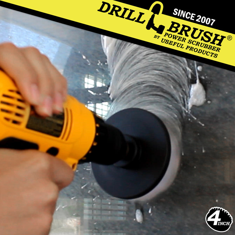 Drillbrush 4 inch Soft White Home & Auto Brush cleaning a window.