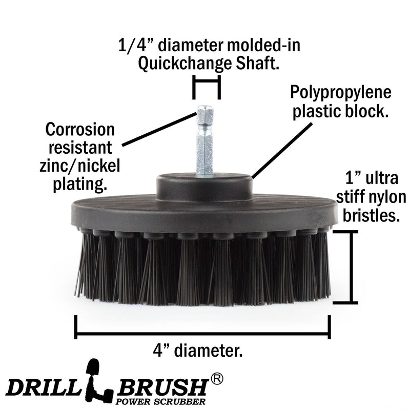 4in Black Brush - Ultra Stiff Bristles - Heavy Duty Cleaning | 4in-S-K-QC-DB