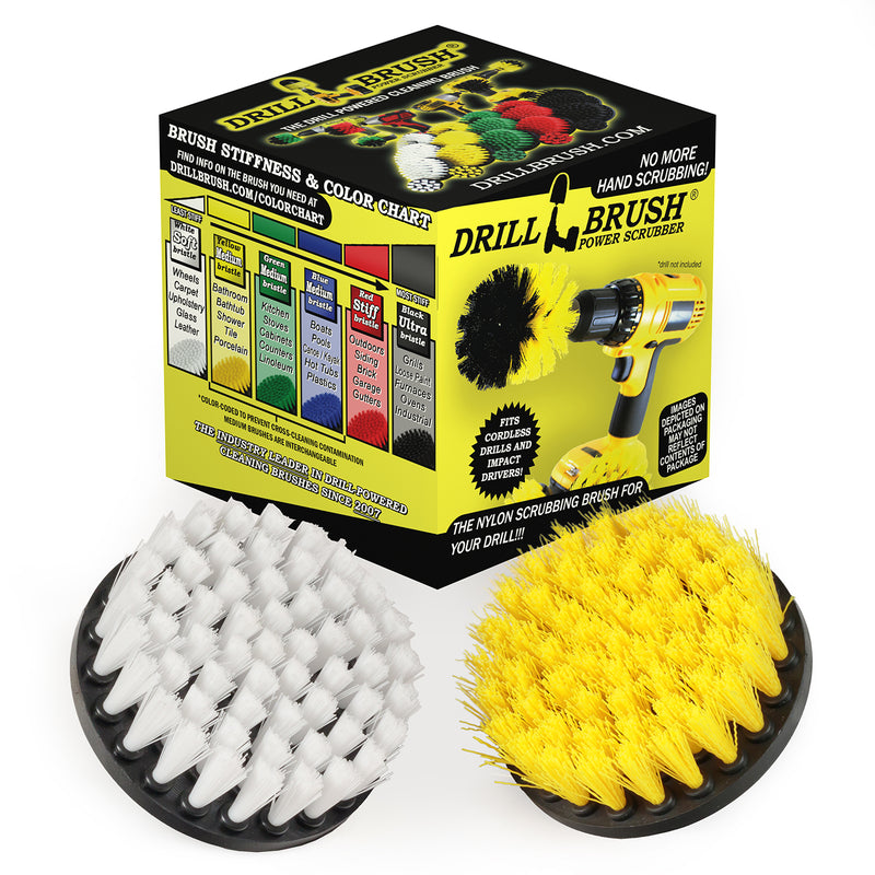2-piece 4 inch Brush Kit - Soft & Medium Bristles - Home, Auto, & Bathroom Cleaning | 4in-S-WY-QC-DB
