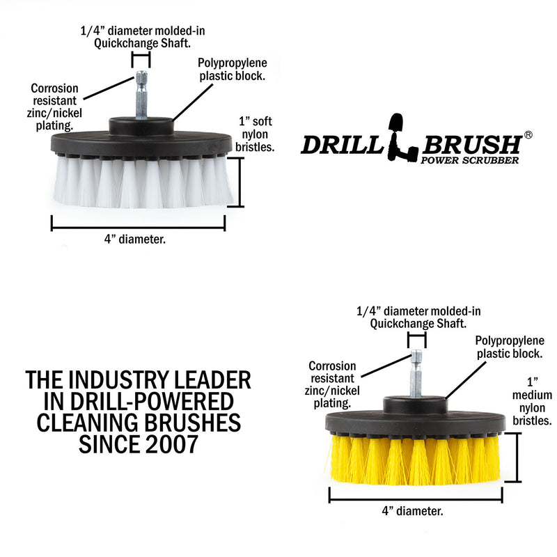 2-piece 4 inch Brush Kit - Soft & Medium Bristles - Home, Auto, & Bathroom Cleaning | 4in-S-WY-QC-DB