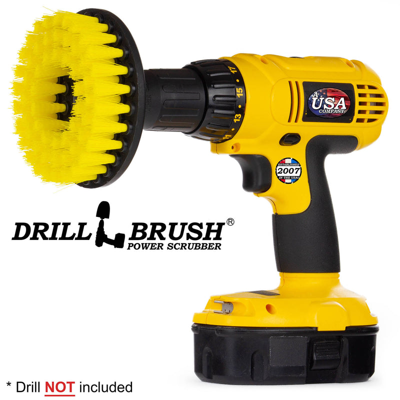 Drillbrush 5 inch Hex Medium Yellow Bathroom Brush in a cordless drill.