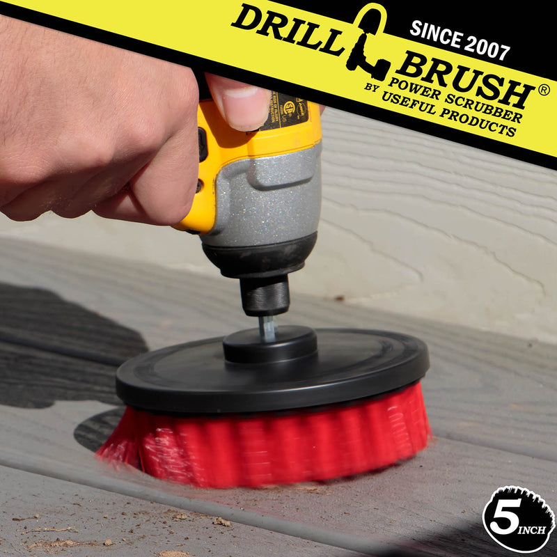 Drillbrush 5 inch Stiff Red Outdoor & Patio Brush cleaning deck stairs.