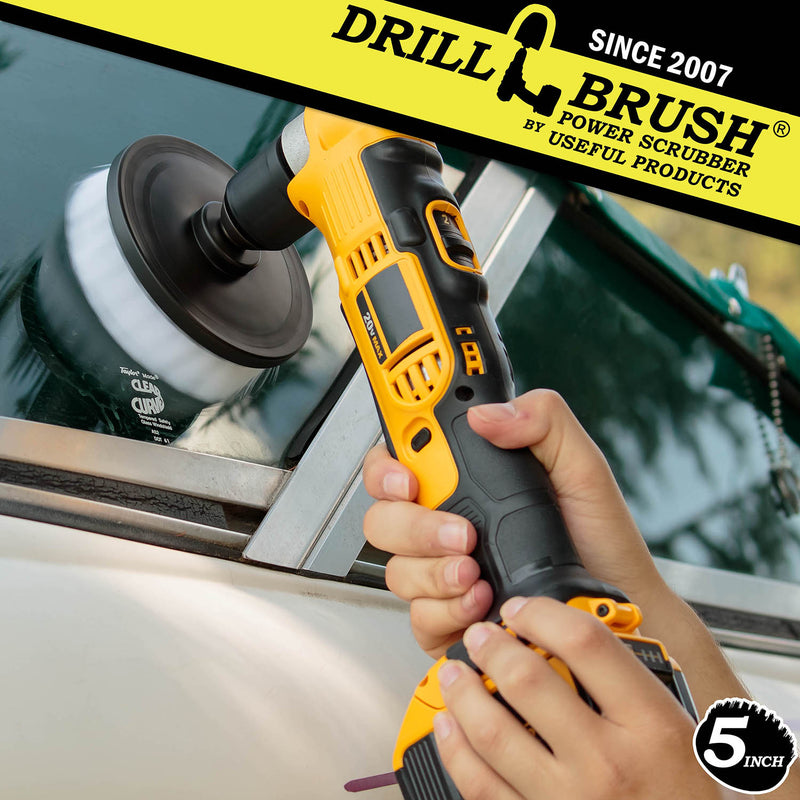 Drillbrush 5 inch Soft White Home & Auto Brush cleaning a car's tail light.