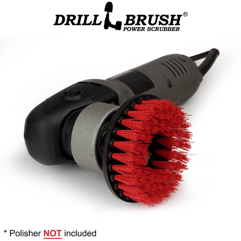 Drillbrush 5 inch Threaded Stiff Red Outdoor & Patio Brush in a variable speed polisher.
