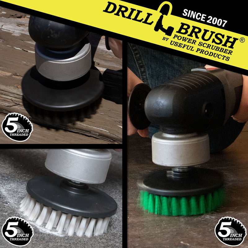 5 inch Threaded 3-piece Brushes - Soft, Medium, & Ultra Stiff Bristles - Home, Auto, and Grill Cleaning | 5in-S-WGK-T-DB