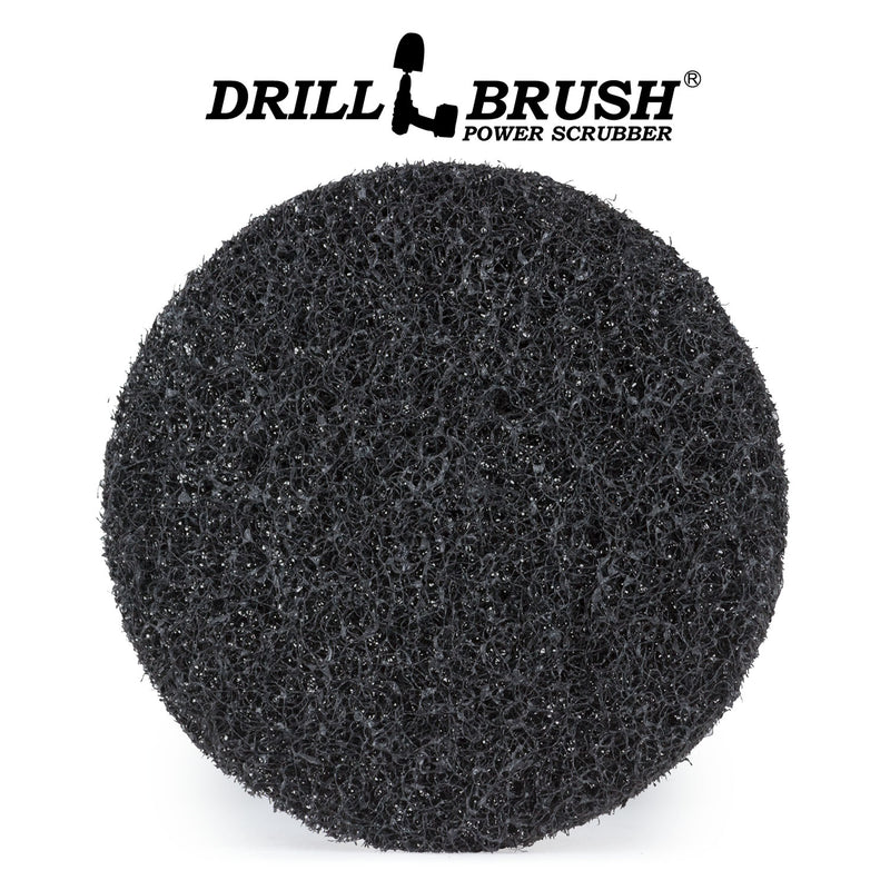 Front view of the Drillbrush Aggressive Black 6 inch Scrubbing Pad.