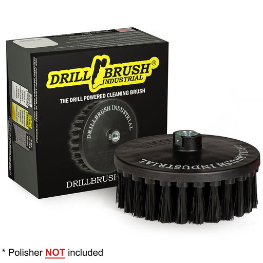 Drillbrush Ultra Stiff Black 7 inch brush in front of its packaging.