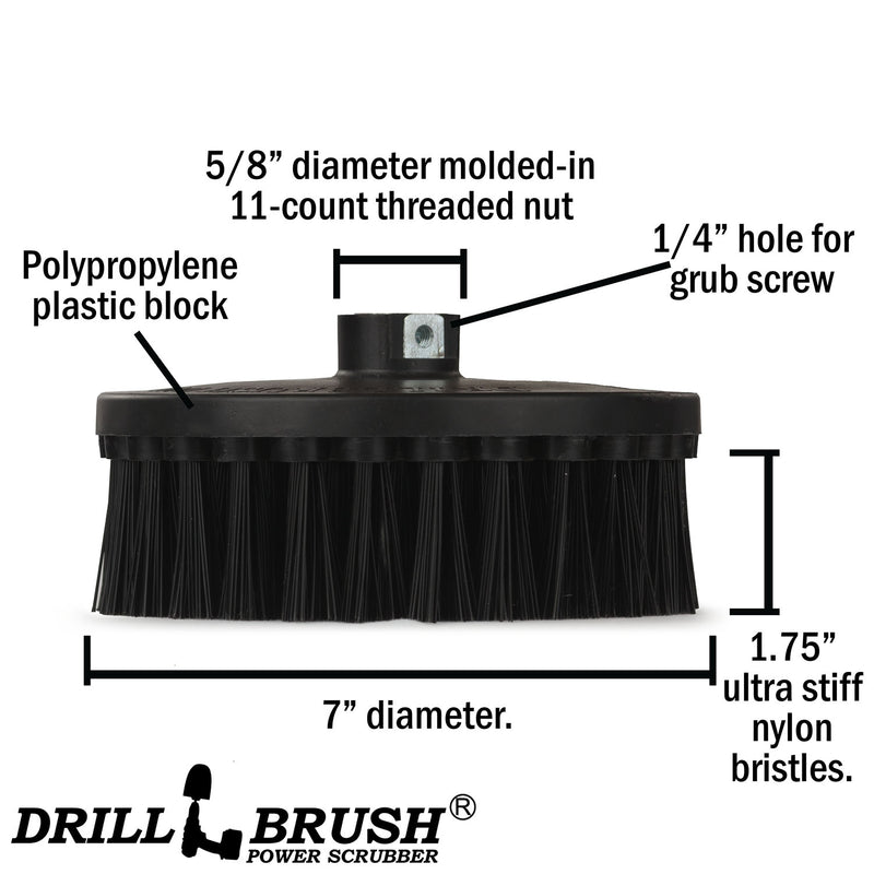 7in Black Brush - Industrial High Stiffness - Paint Removal & Concrete Cleaning | 7in-L-K-T-DB