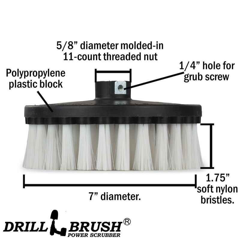 Spec sheet for the Drillbrush Soft White 7 inch brush.