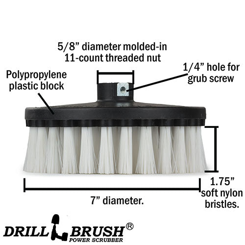7in White Brush - Industrial Low Stiffness - Commercial Carpet Cleaning | 7in-L-W-T-DB